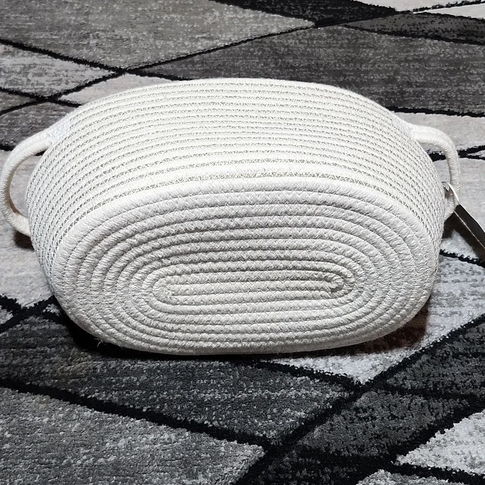 TAYLOR MADISON DESIGNS BABY COLLECTION OVAL WOVEN GOLD-TRIM STORAGE BASKET